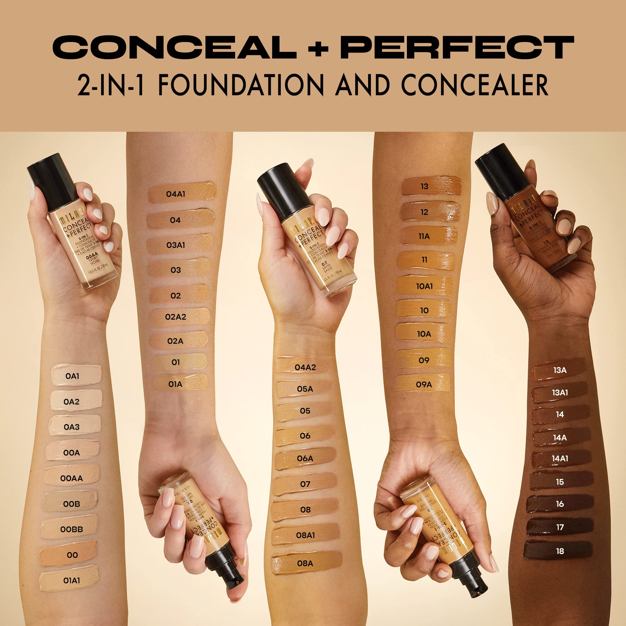 Milani Conceal + Perfect produce un tono uniforme con acabado natural.