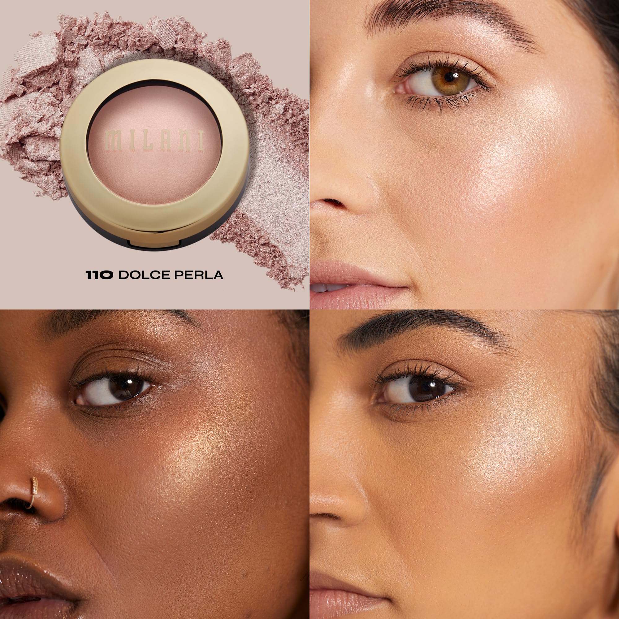 Milani Dolce Perla iluminador horneado destaca arco de la ceja para definición sutil.