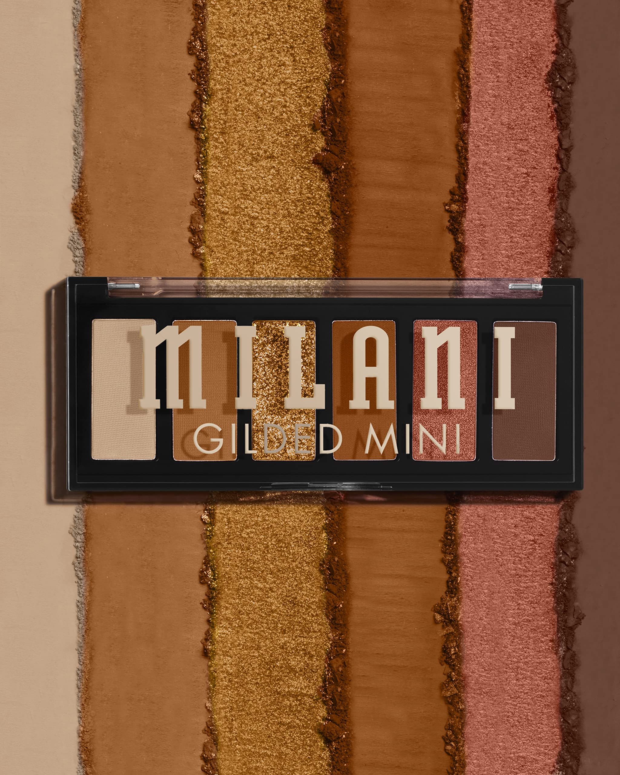 Milani Gilded Mini Paleta en caja compacta, ideal para retoques en cualquier lugar.