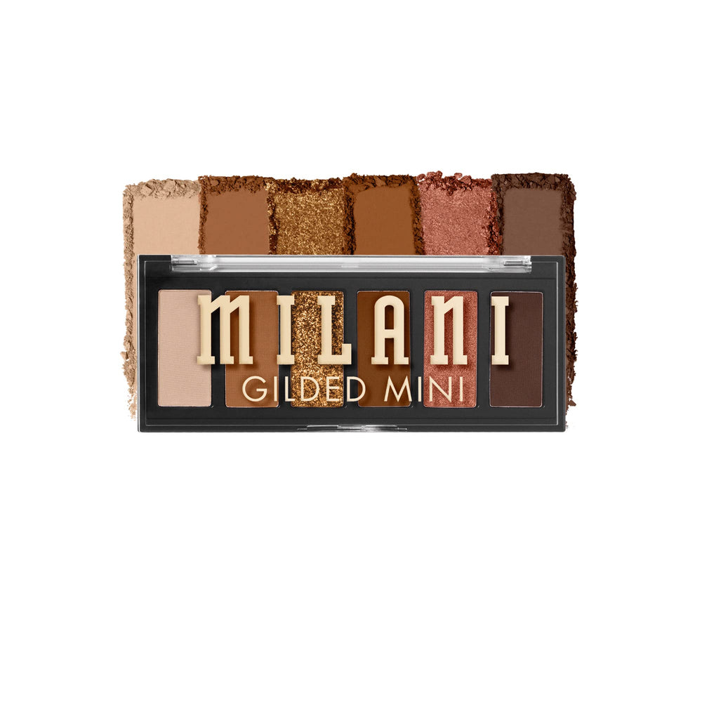 Milani Gilded Mini Paleta muestra sombras mate y brillo para un estilo versátil y duradero.