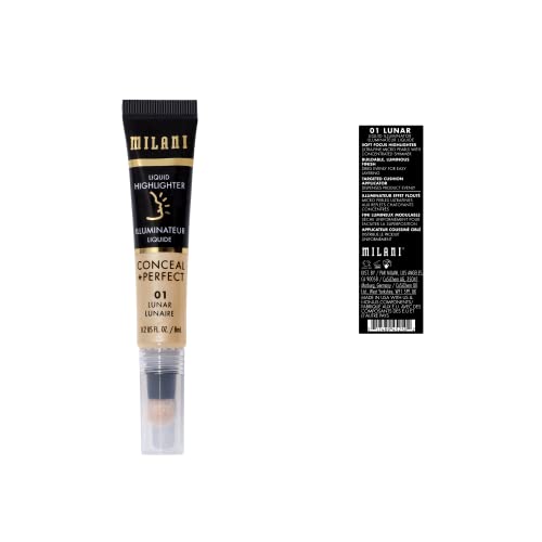 Milani iluminador líquido Lunar, aplicador de almohadilla para aplicación suave y precisa.