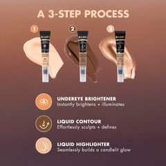 Milani iluminador líquido Lunar, textura perlada para brillo uniforme y duradero.