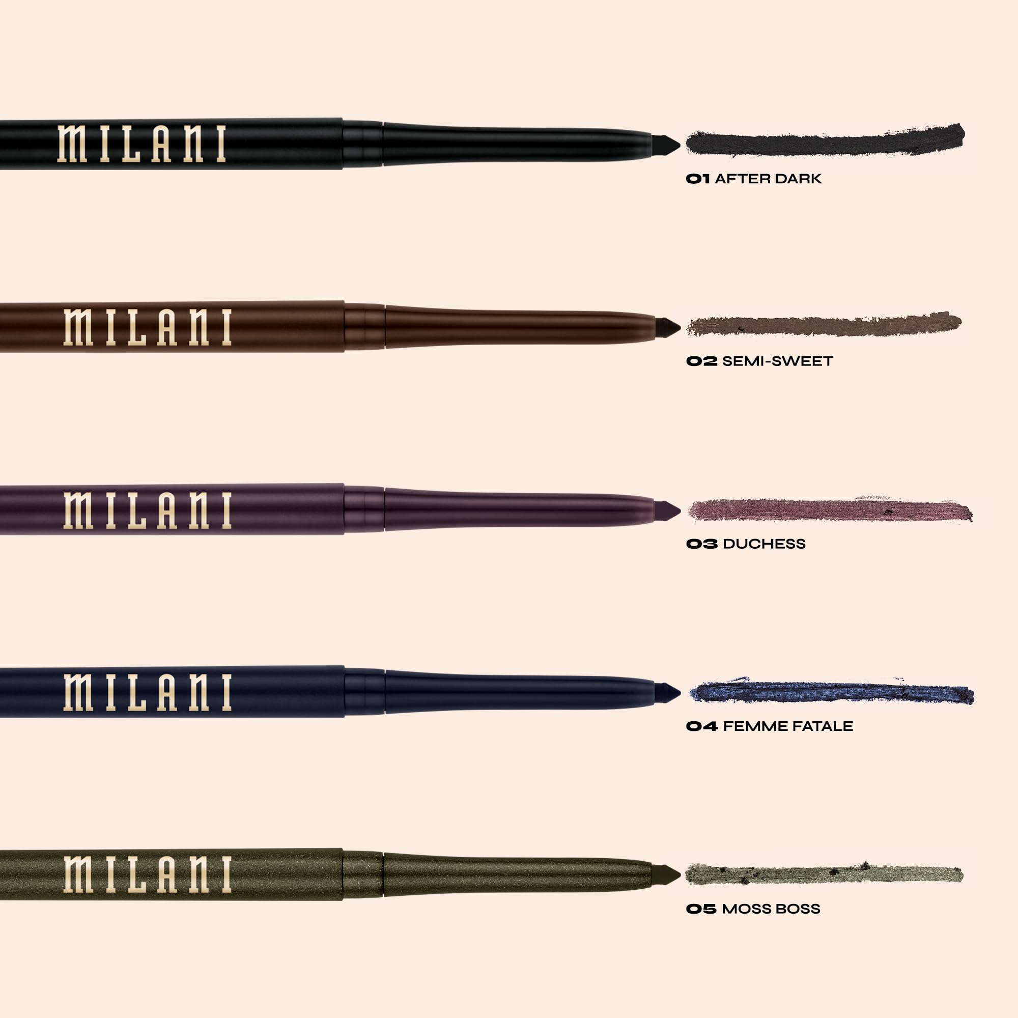 Fórmula resistente al sudor y al agua para Milani Stay Put Eyeliner After Dark.