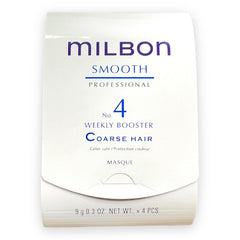 Milbon Smooth No 4 refuerzo semanal, envase, para textura suave en cabello grueso.