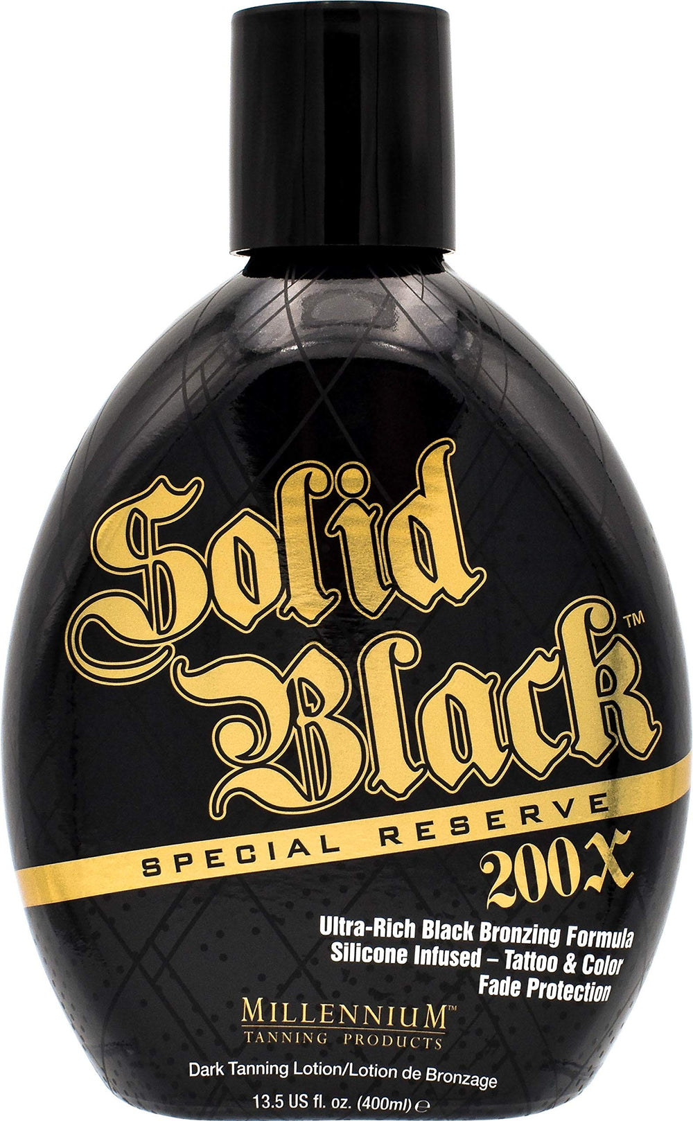 Millennium Tanning Negro Sólido Reserva 200X, botella frontal para bronceado intenso
