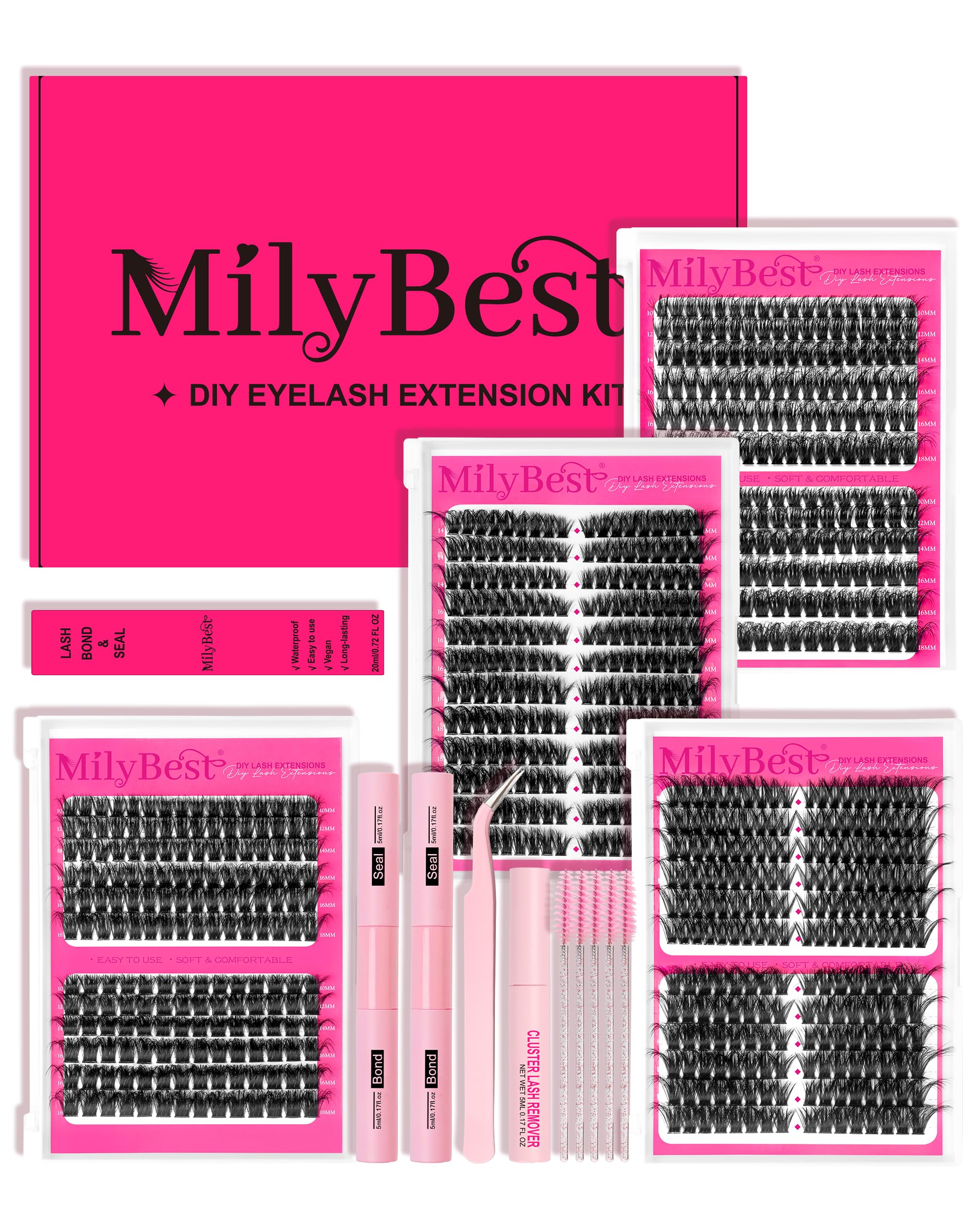 Pestañas cluster MilyBest 864 piezas para looks naturales o voluminosos
