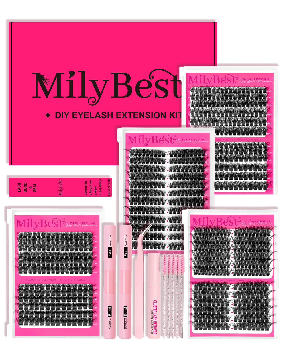 Pestañas cluster MilyBest 864 piezas para looks naturales o voluminosos