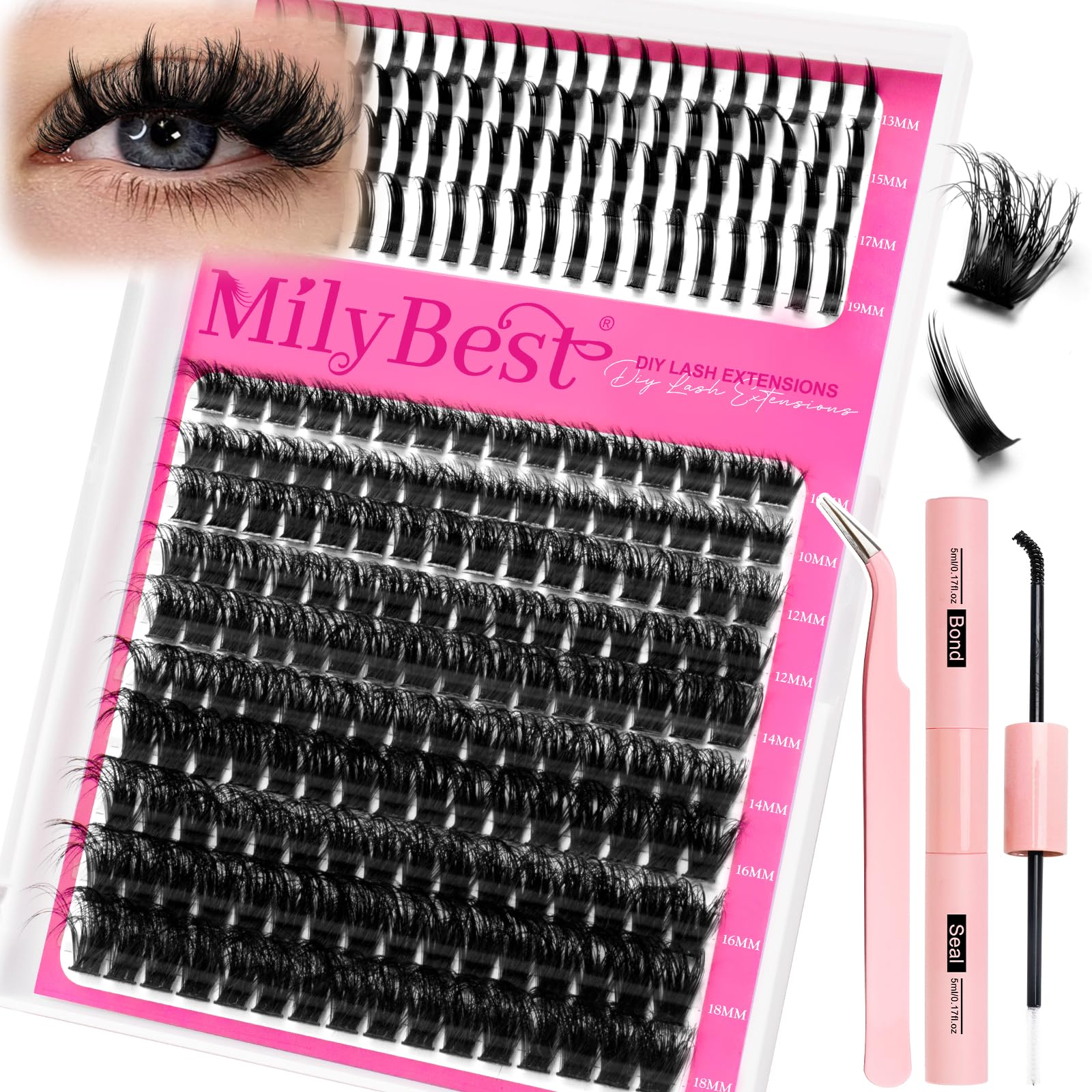 MilyBest kit clústeres pestañas, caja completa para uso en casa