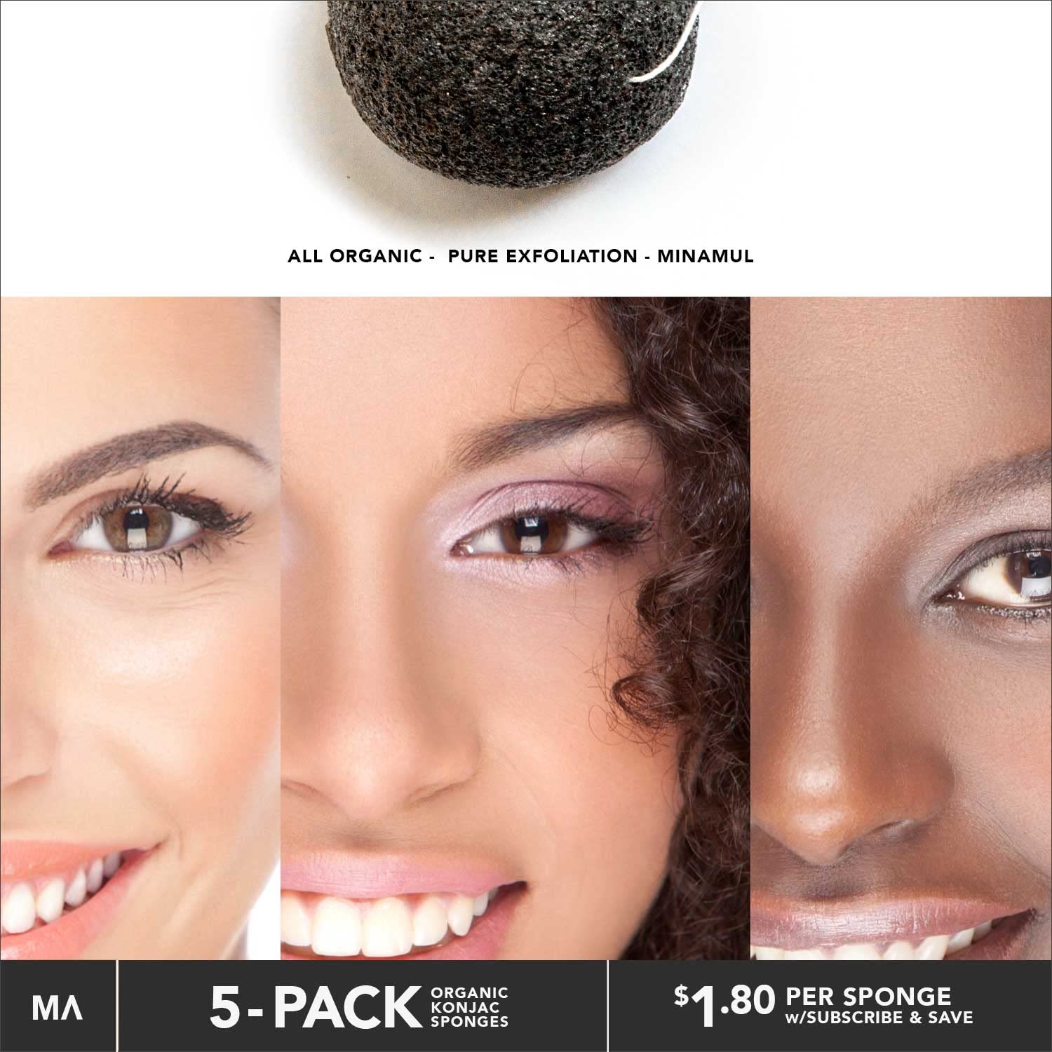 MINAMUL Konjac desmaquilla y exfolia suavemente con una única esponja.