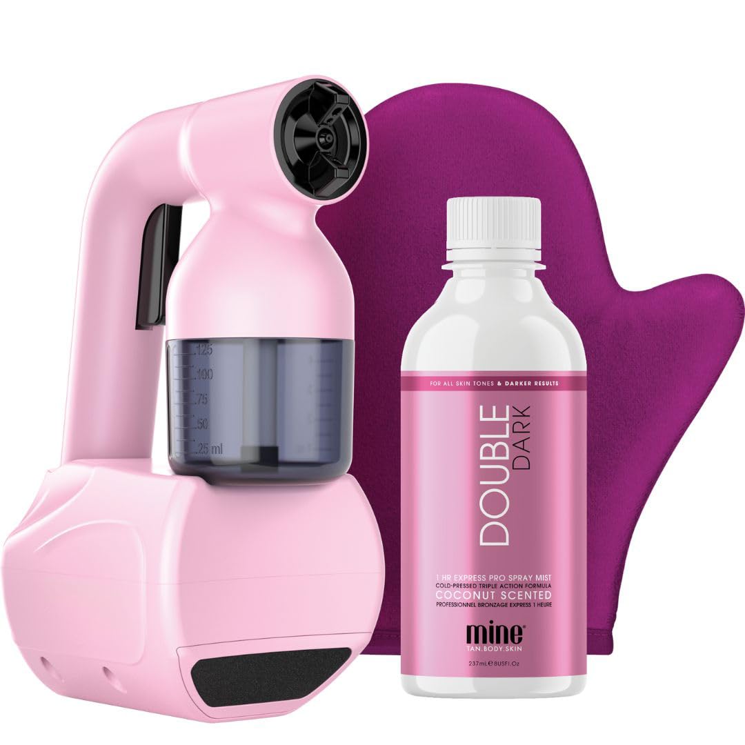 MINETAN Personal Spray Machine rosa, vista frontal para bronceado en casa.