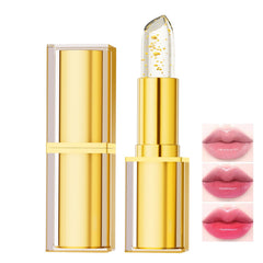 Minfei labial cambia color con cristal dorado, tono rosa único.
