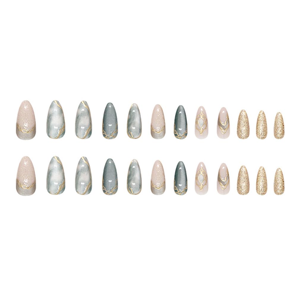 Uñas MINGCHUN ojo de gato, almendra corta, durabilidad flexible para varios días.