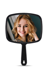 MIRRORNOVA espejo de mano cuadrado negro mediano, ideal para uso en salón.