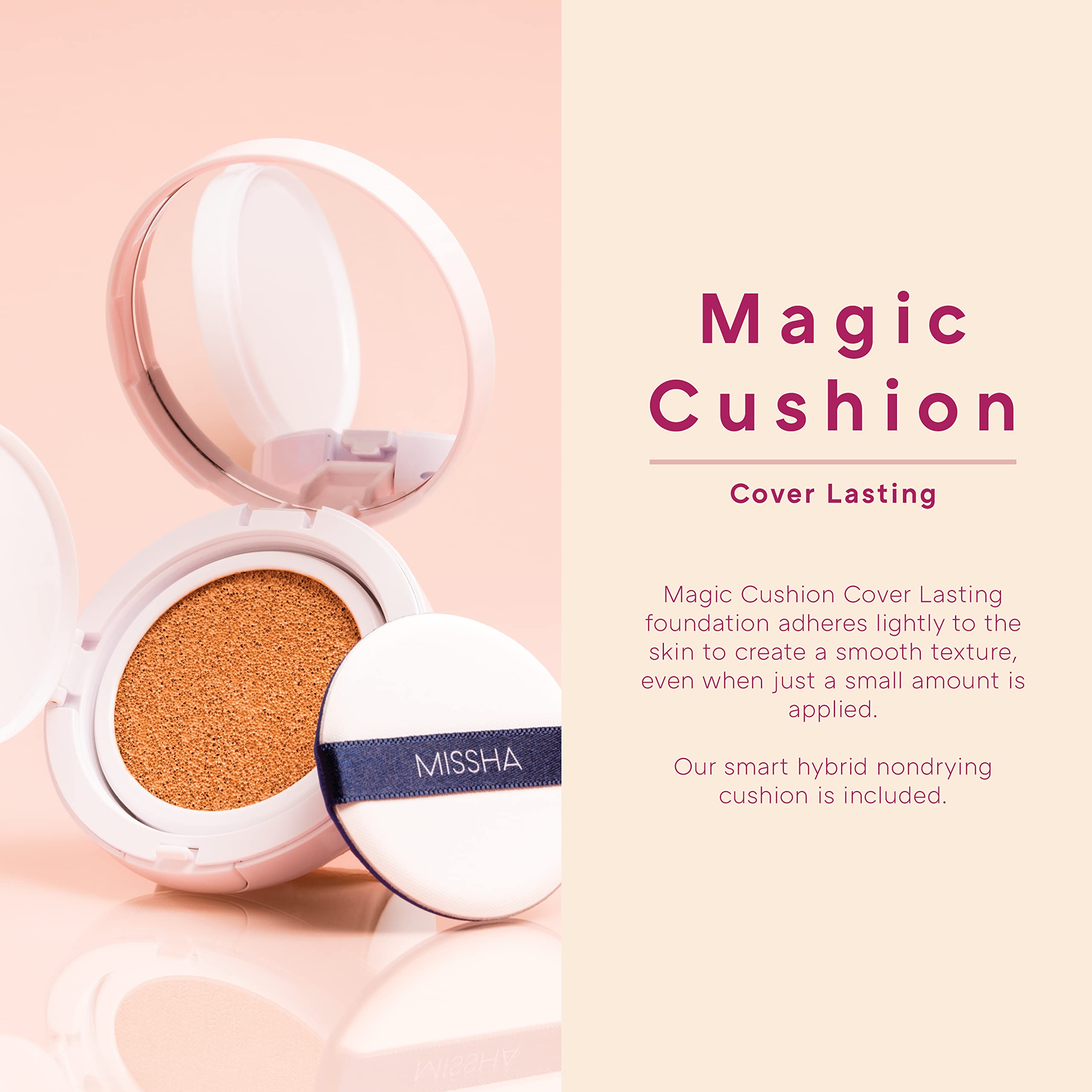 MISSHA Magic Cushion sponge applicator enables easy on-the-go touch-ups.