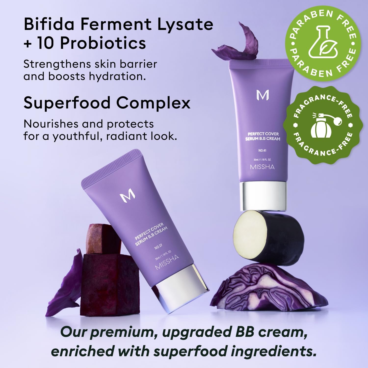 MISSHA M Perfect Cover Serum BB Cream No13, contiene lisato bifido fermentado para nutrición.