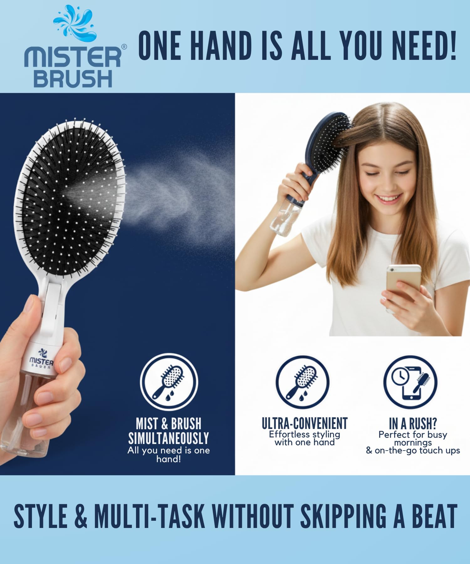 Rociador integrado en Mister Brush Navy con bruma uniforme