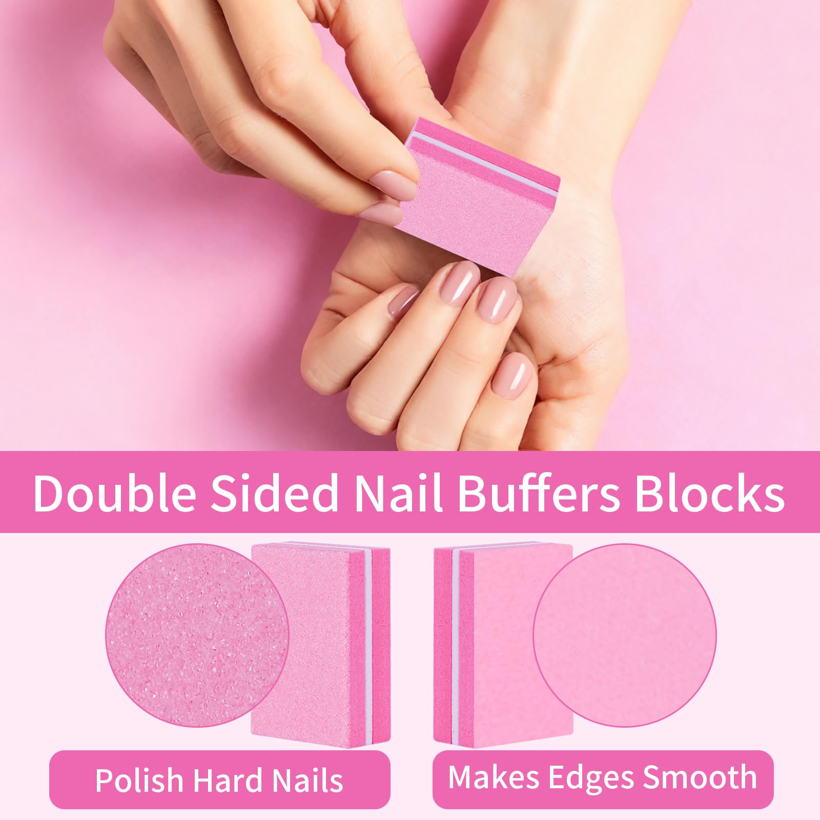 MixPeak buffer de alta calidad, abrasivo suave en rosa, perfecto para uñas naturales o acrílicas.