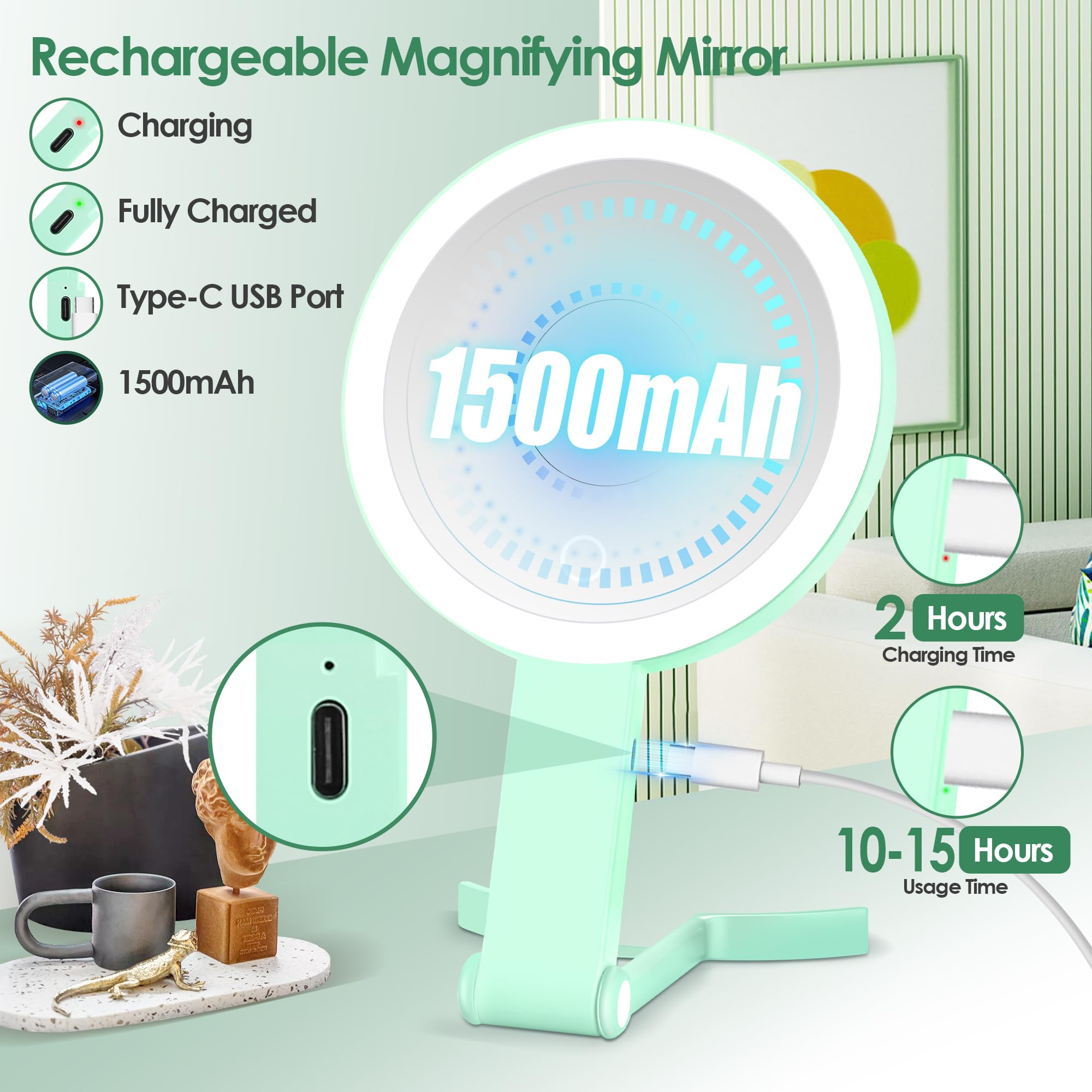 MIYADIVA Mango giratorio 360° para ajustar el ángulo de maquillaje.