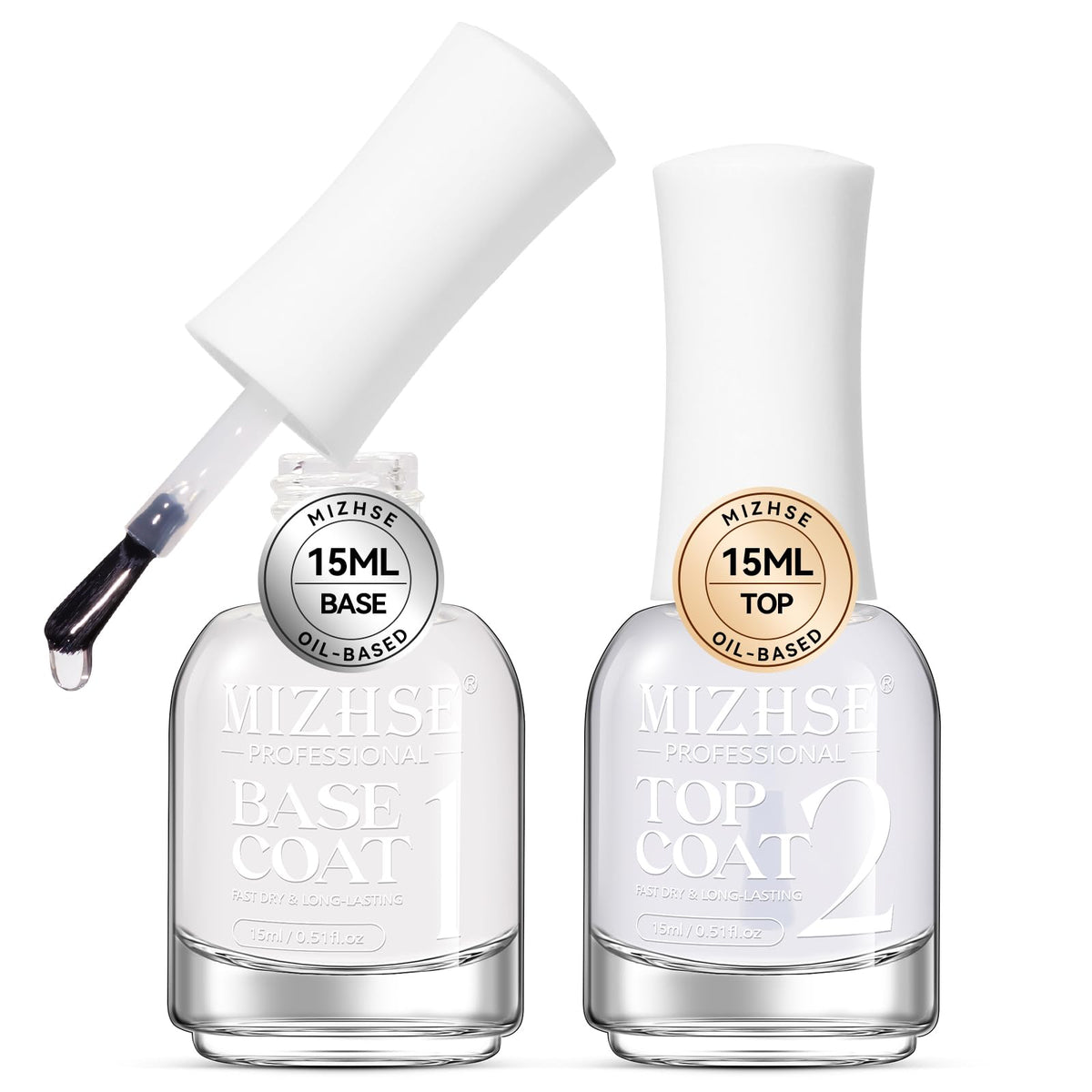 Base coat de MIZHSE en botella, protege uñas y base para color duradero.