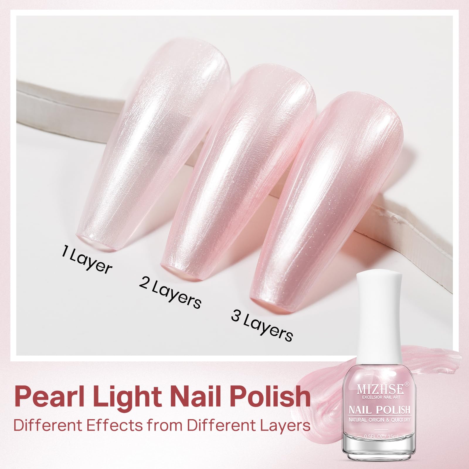 Muestra de color rosado perlado de MIZHSE para prueba.