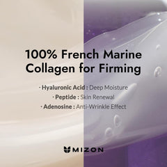 MIZON Crema para ojos, ingredientes clave: colágeno y elastina para mayor firmeza