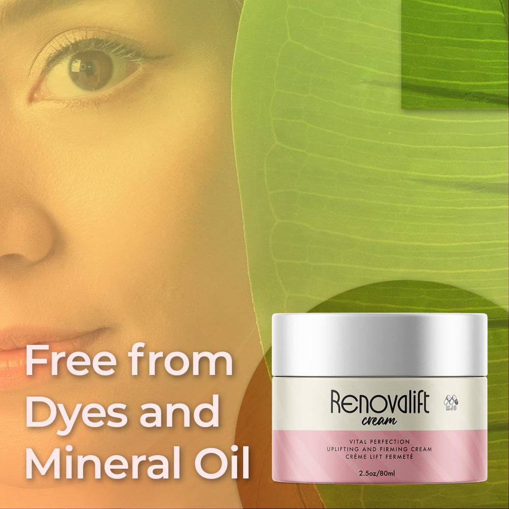 Renovalift crema, primer plano del envase con plantas