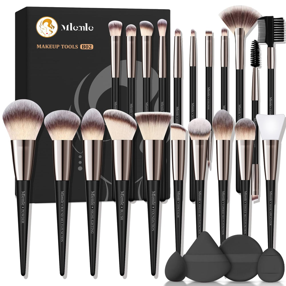 Conjunto Mlemle de 25 brochas profesionales para rostro y ojos, acabado uniforme