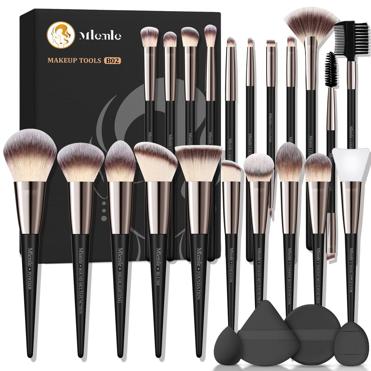 Conjunto Mlemle de 25 brochas profesionales para rostro y ojos, acabado uniforme