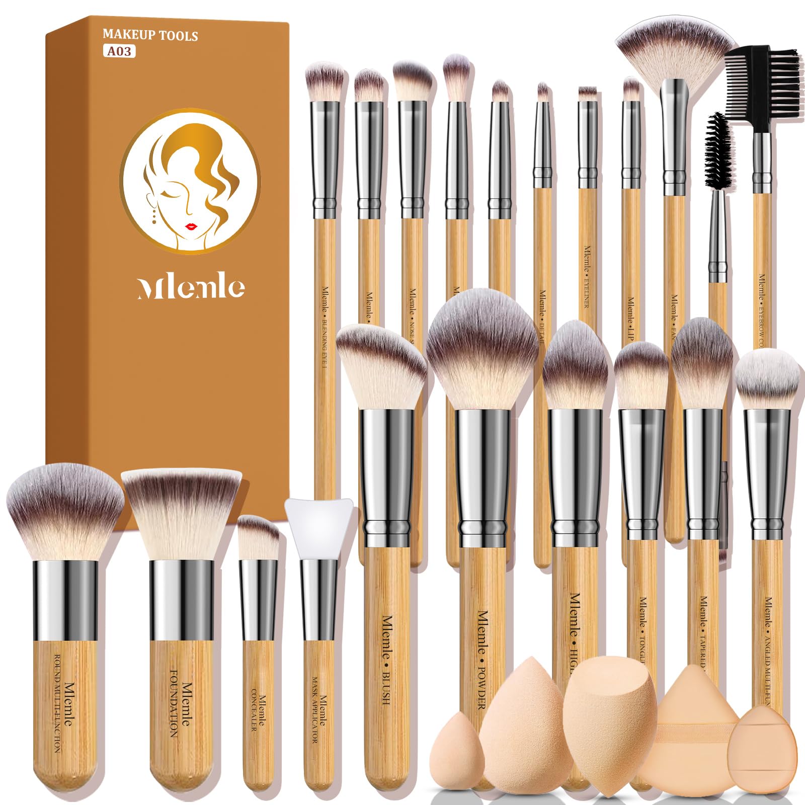 Conjunto Mlemle de brochas de maquillaje 26 piezas para aplicación rápida y resultados profesionales.