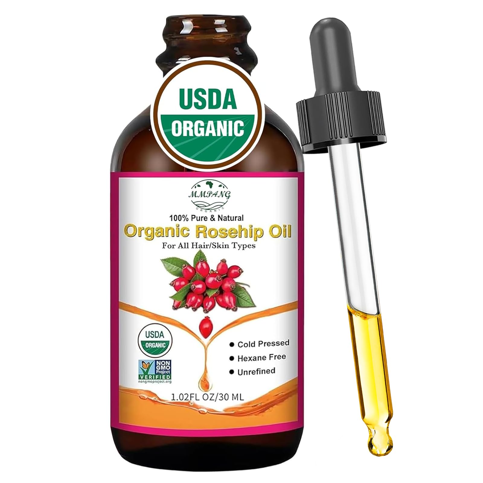 MMPANG Aceite de rosa mosqueta en botella de 30 ml para cuidado facial puro