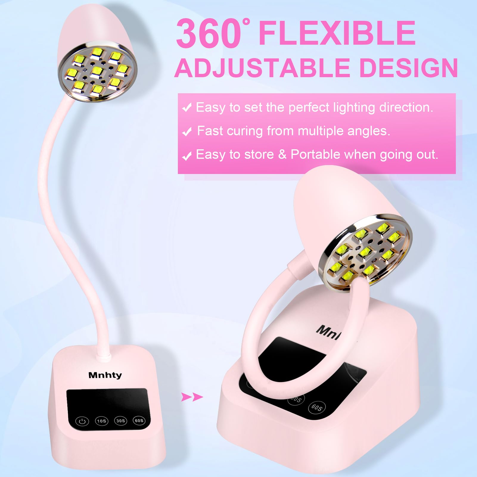 Mnhty lámpara UV LED con cable USB-C para carga rápida y mayor comodidad.