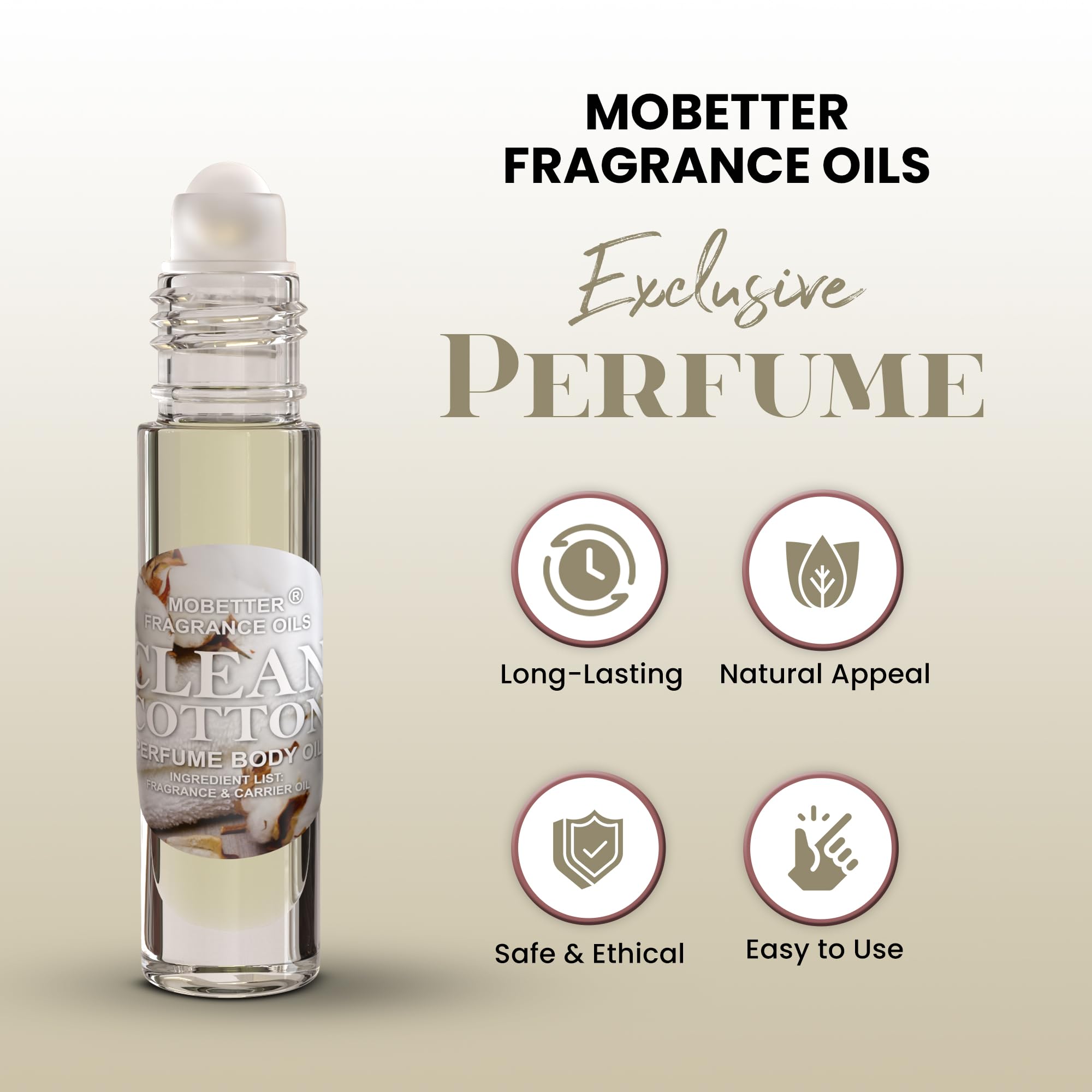 MOBETTER Aceite perfumado para cuerpo en aplicador rodante, práctico para viaje.