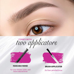 Modelo en botella: aplicador doble para cejas definidas y naturales.