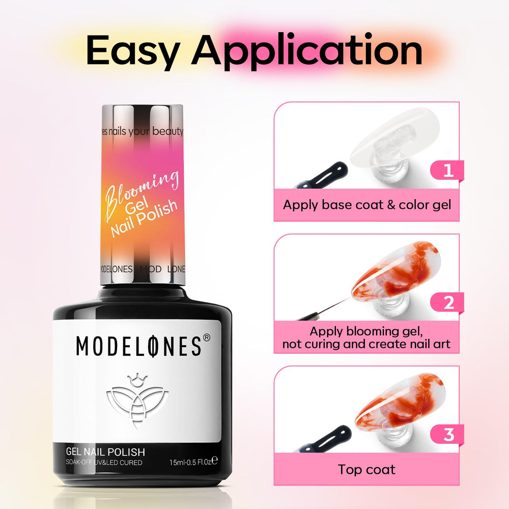 Modelones Blooming Gel, gradiente-efecto: transiciones suaves entre tonos para acabado sofisticado.