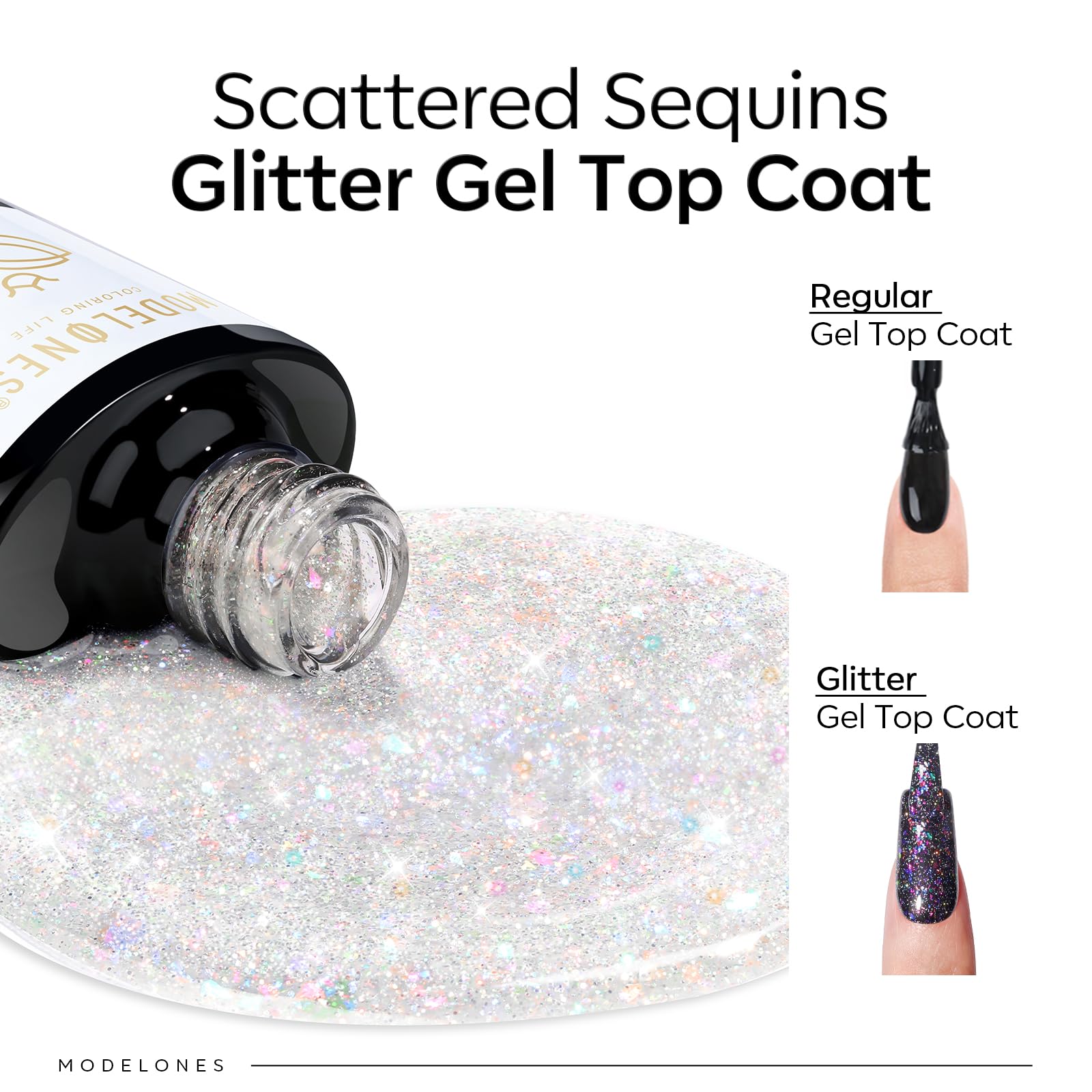 Modelones purpurina arcoiris en gel para manicura vibrante