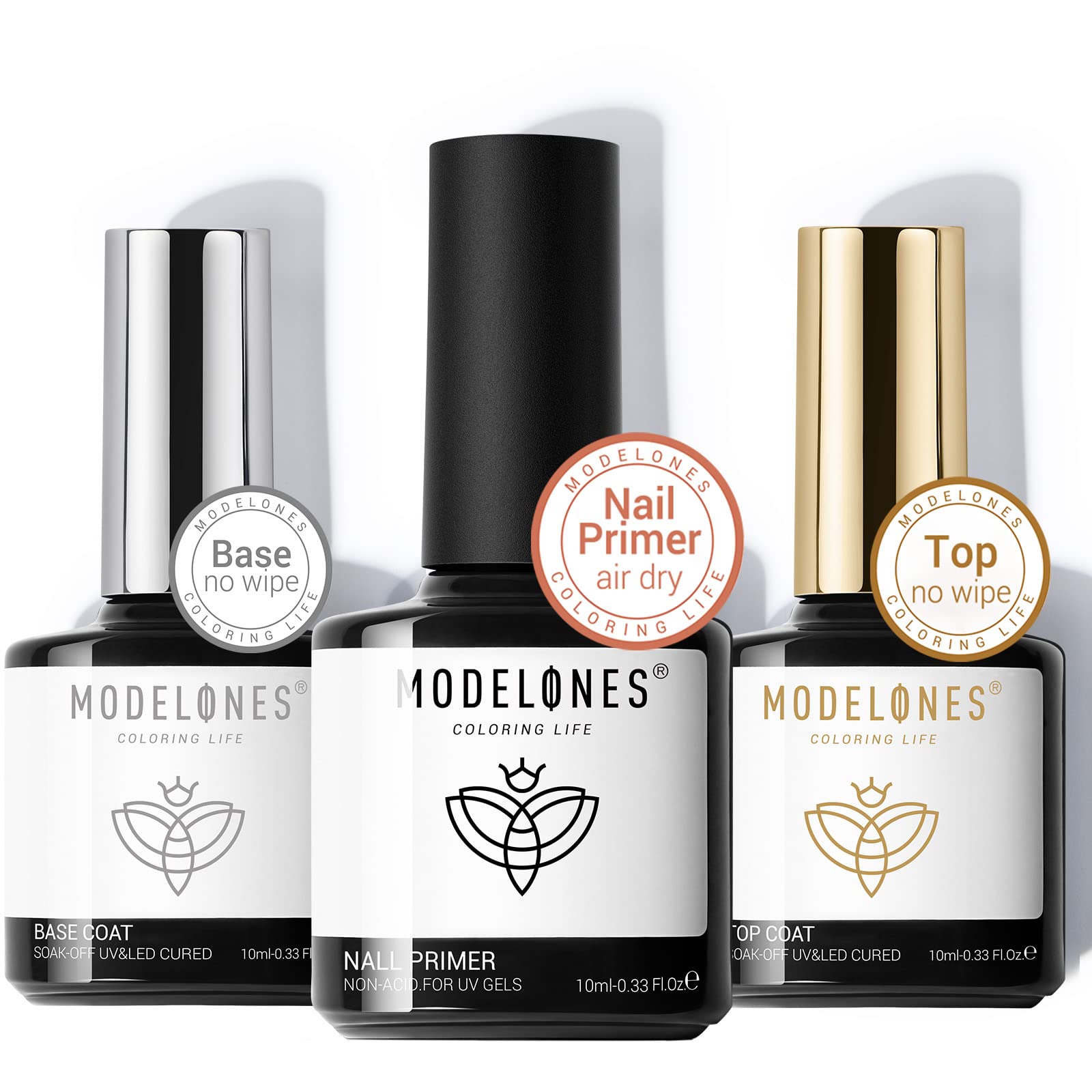 Modelones capa base botella mejora adherencia y durabilidad de la manicura.