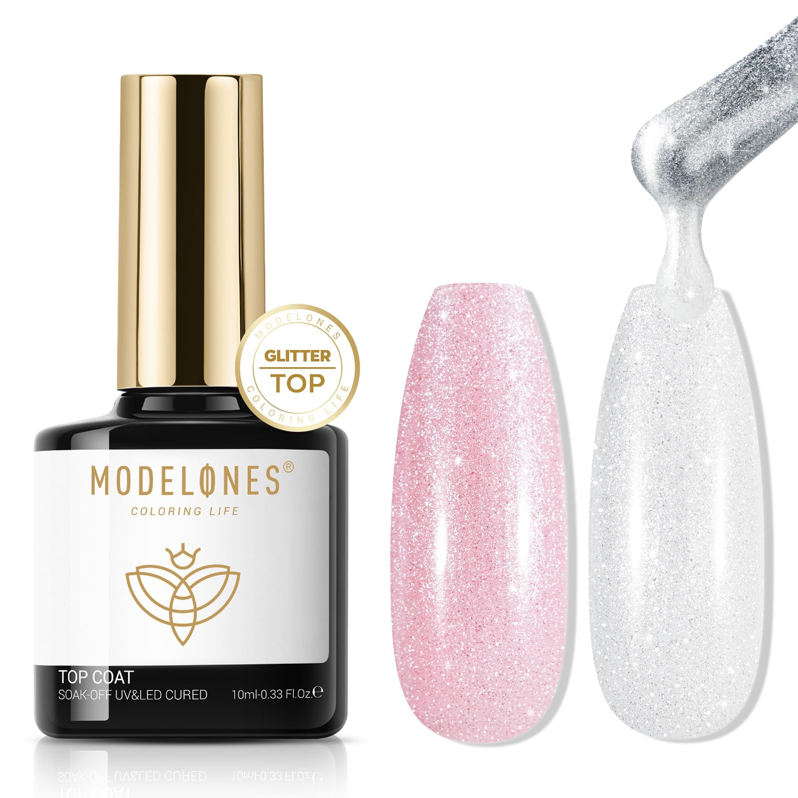 Modelones capa superior con purpurina aurora para uñas brillantes