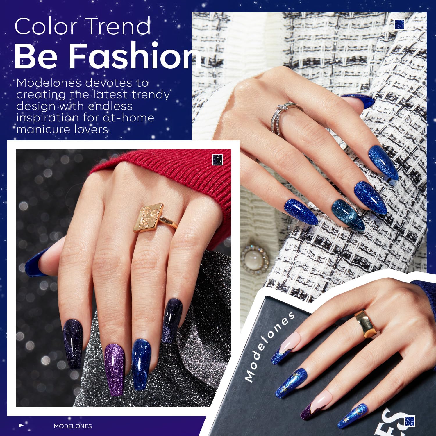 Modelones Esmalte gel ojo de gato azul con brillo para uñas modernas