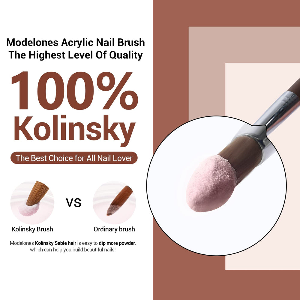 Modelones cepillo uñas Kolinsky con mango rojo para aplicación constante