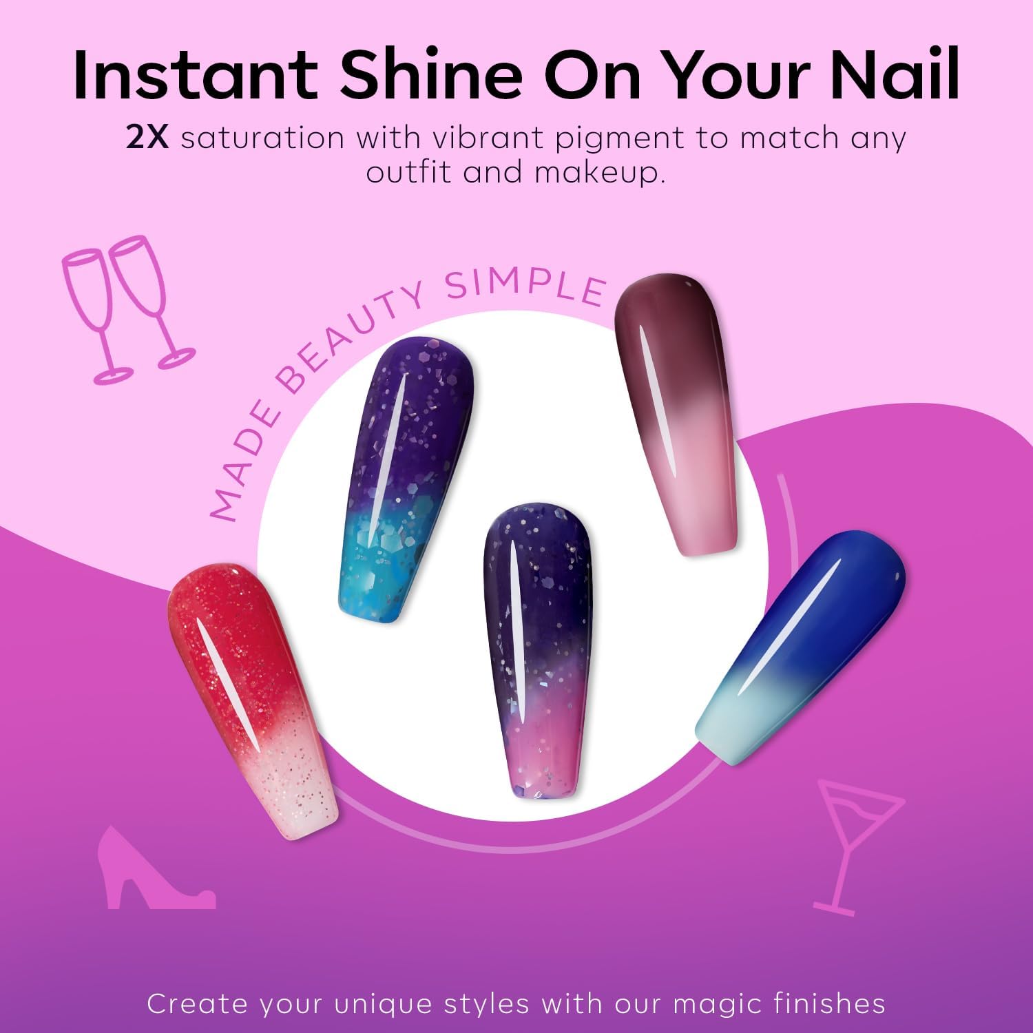 Modelones blue shade reveals dynamic color change for chic everyday nails.