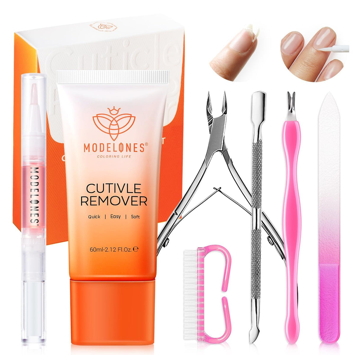Modelones cuticle remover cream bottle softens dry cuticles for easier prep