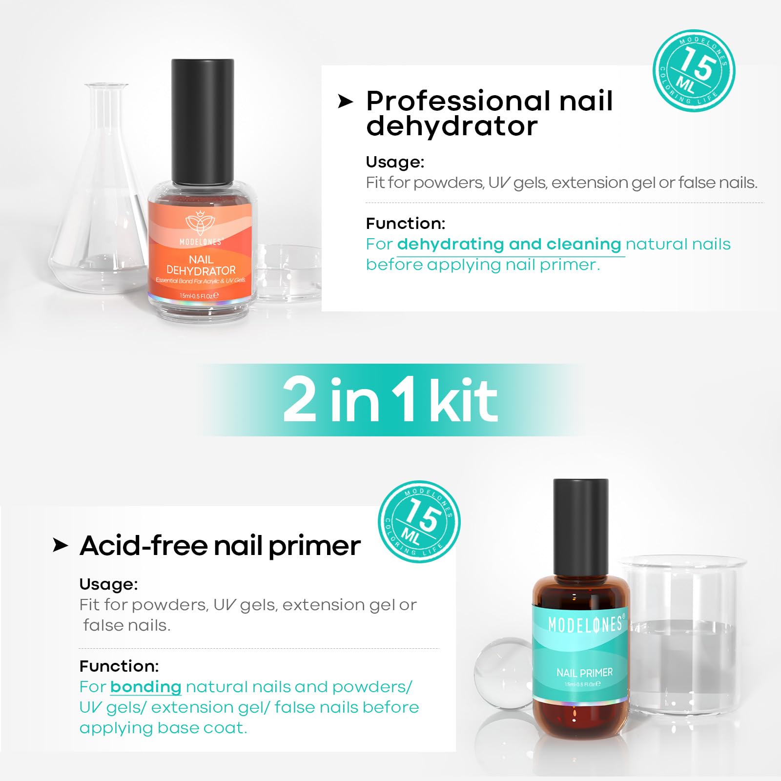 Modelones deshidratador para uñas, libre de ácido, 15 ml, opción más segura