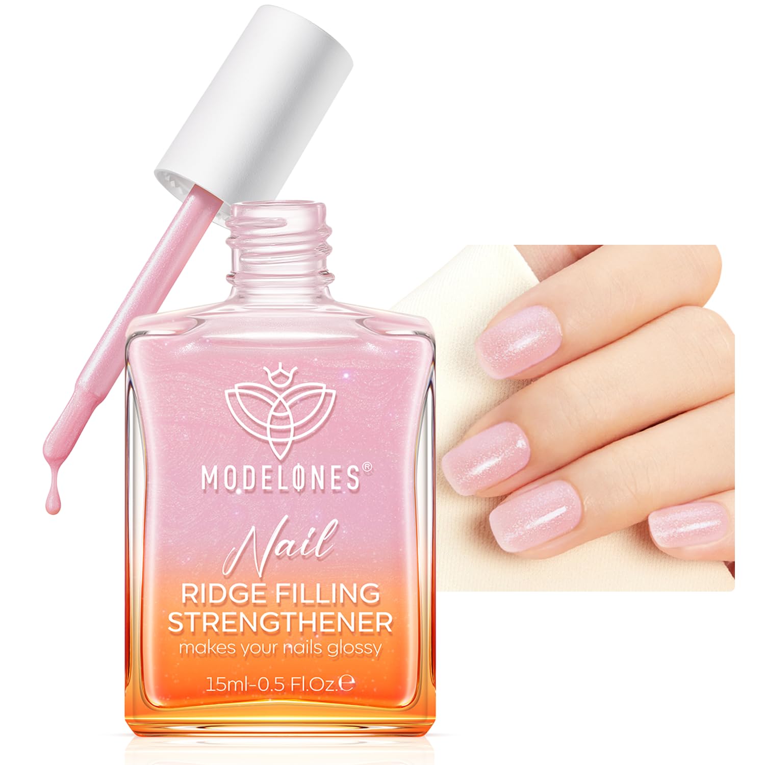 modelones fortalecedor de uñas con brillo rosa para uso diario y uñas más fuertes