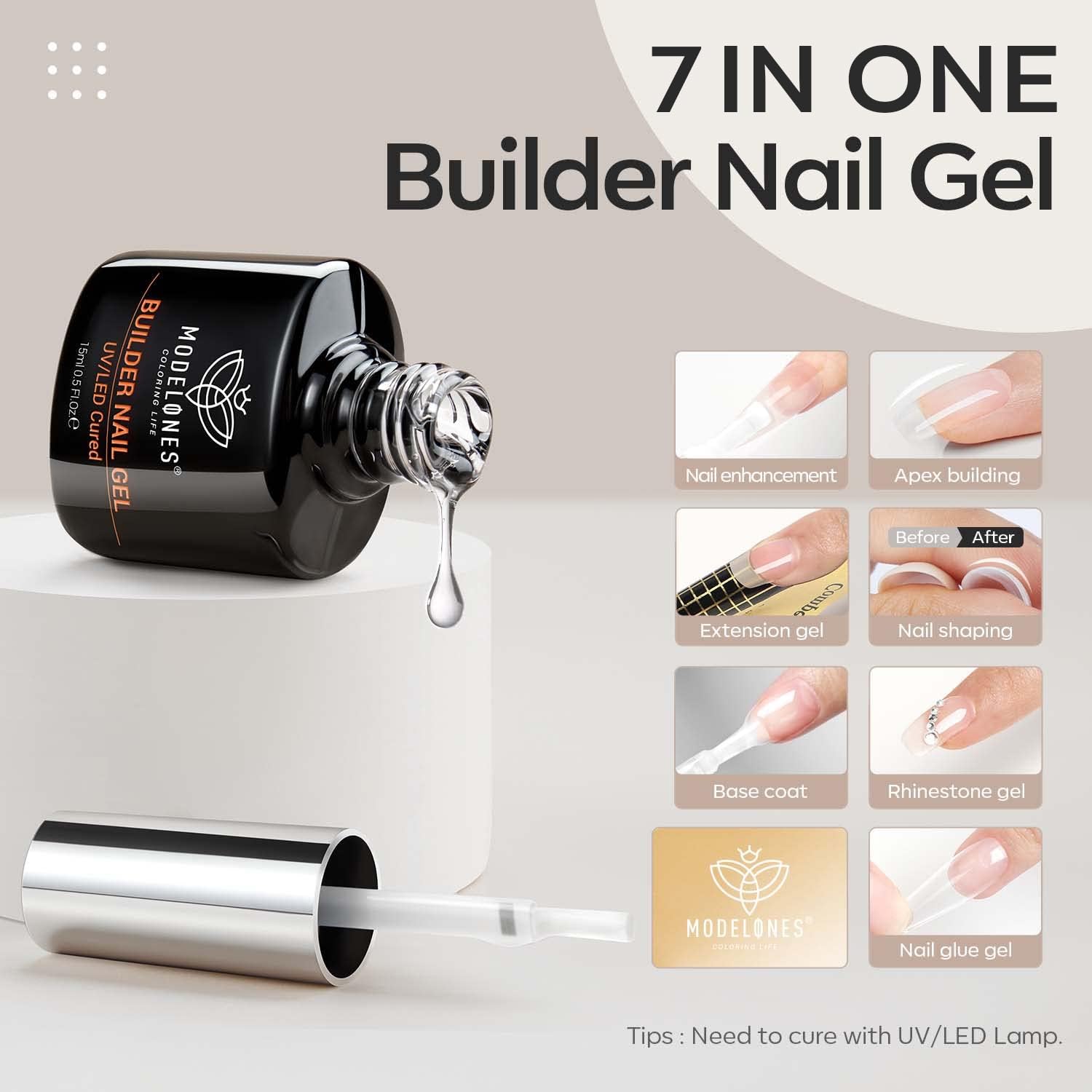 Modelones gel construcción aplicación rápida con brillo natural.
