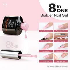 Modelones gel-constructor de uñas 8-en-1 capa de color uniforme para acabado natural.
