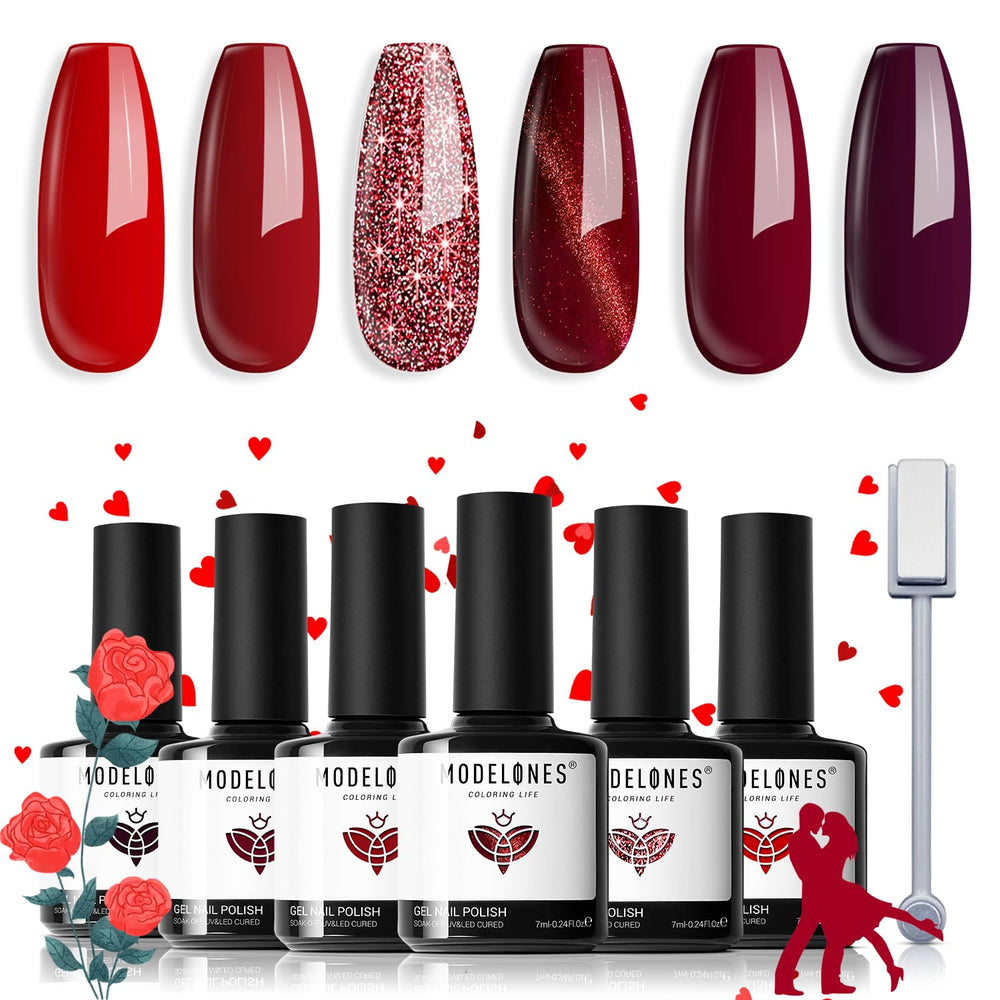 Modelones laca gel rojo set de 6 colores para manicura duradera