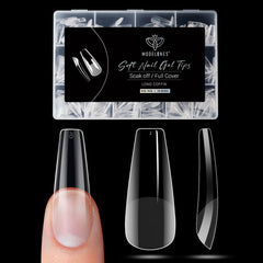 Modelones long coffin nail tips shown for at home manicure with salon quality results