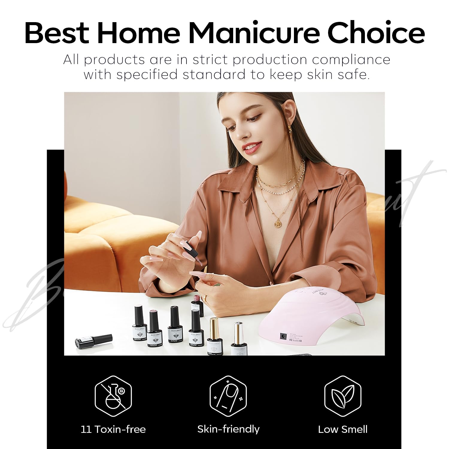 Manicura en casa con Modelones, acabado brillante y duradero.