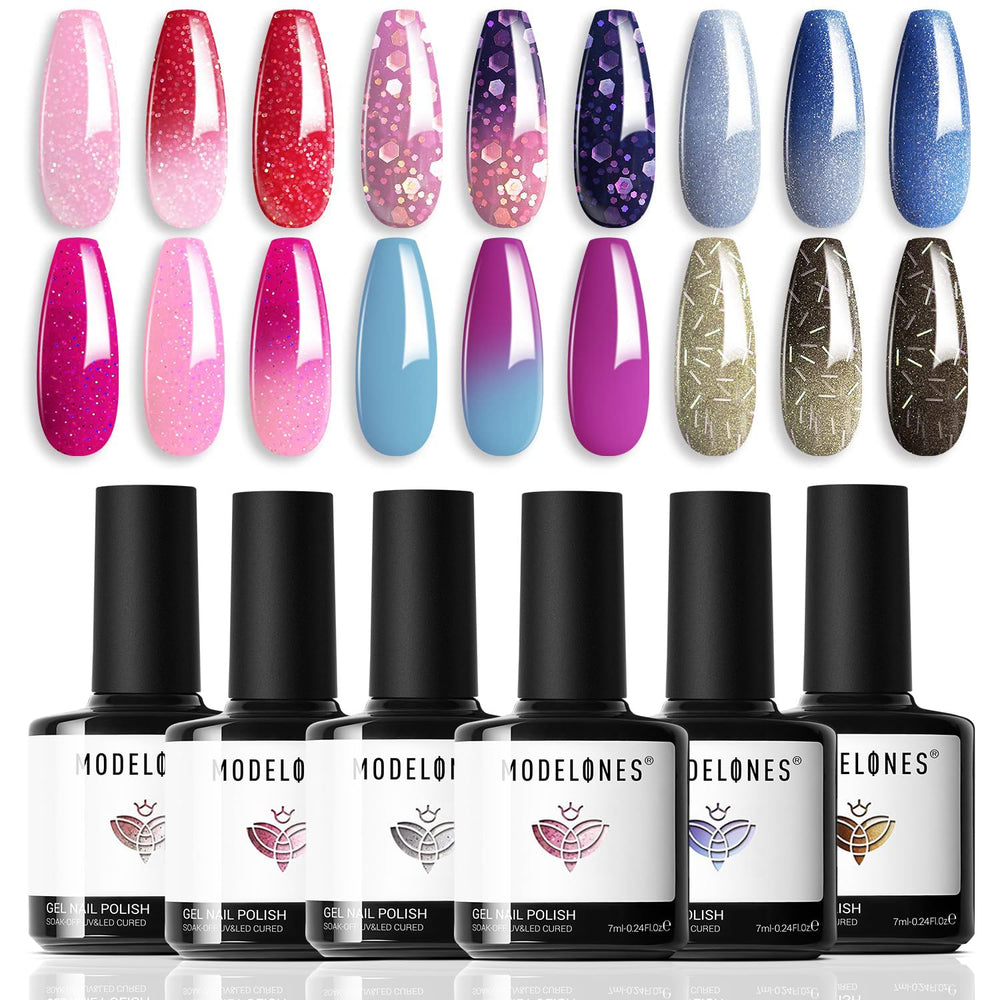 Modelones Mood Gel: laca gel con cambio de color en 6 tonos para uñas brillantes.
