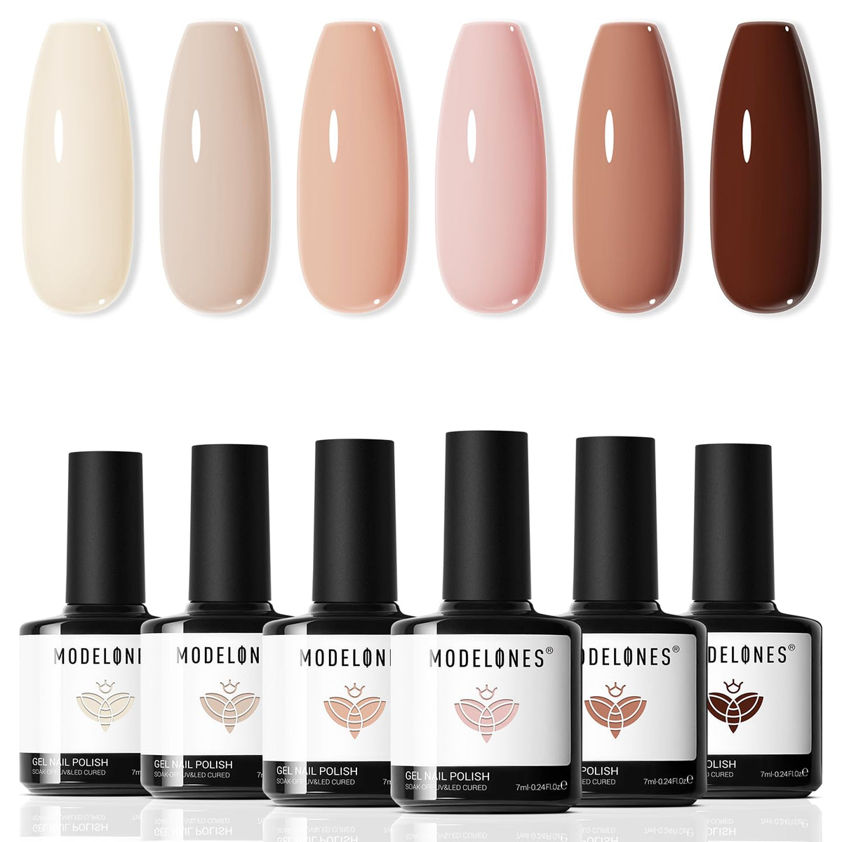 Modelones set de gel en tonos neutros para un look natural y elegante.